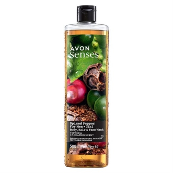 AVON SENSES SPICED PEPPER 3-in-1 Shampoo & Waschlotion für Gesicht & Körper für Männer / 500