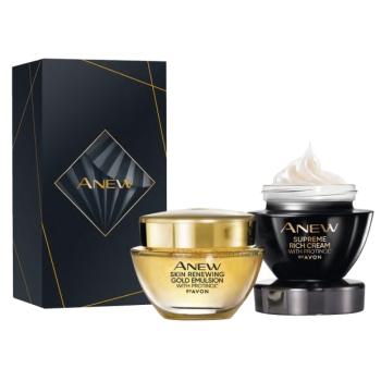 AVON ANEW 2-teiliges Luxuriöses XMAS-Gesichtspflege-Set  mit Gold Emulsion & Supreme Creme mit Geschenkbox