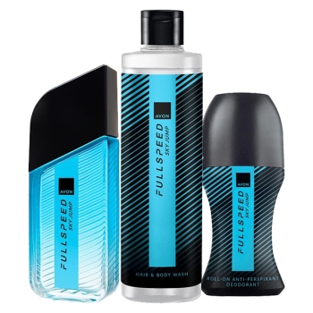 AVON Full Speed SKY JUMP 3-teiliges Set mit Eau de Toilette Spray, Deoroller & Shampoo /Duschgel