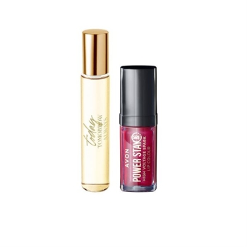 AVON Set aus POWER STAY Lippenfarbe "Cherry Charge" & TTA TODAY Taschenspray
