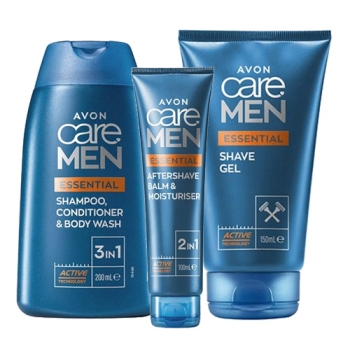 AVON care MEN ESSENTIAL 3-teiliges Pflegeset mit Shampoo/Spülung, Rasiergel & 2-in-1 Pflege
