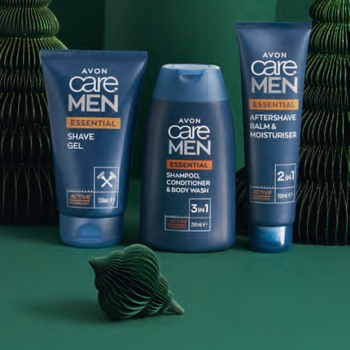 AVON care MEN ESSENTIAL 3-teiliges XMAS-Pflegeset mit Rasiergel, After-Shave-Balsam & 3-in-1 Shampoo, Spülung, Duschgel + Geschenktasche - Kopie
