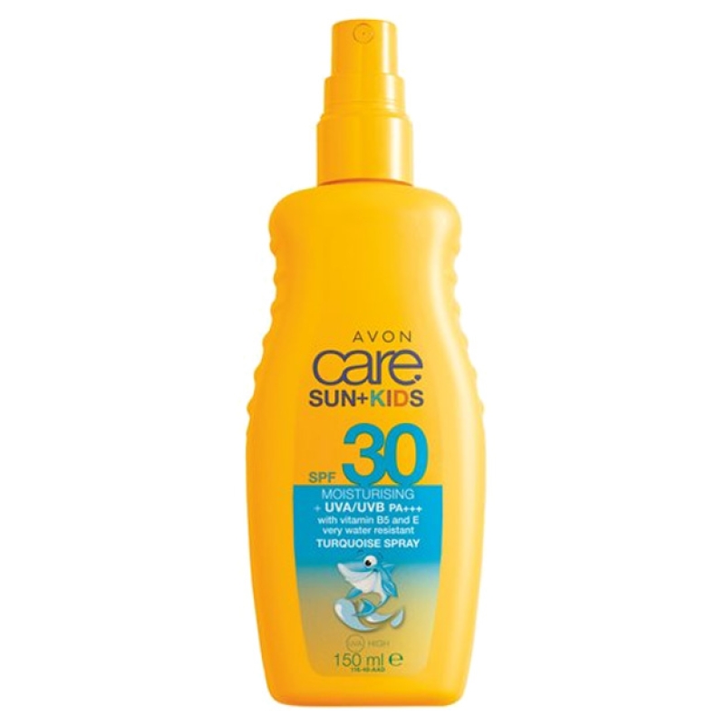 AVON care SUN+ KIDS Türkisfarbenes Sonnenschutz-Spray für Kinder mit LSF 30, sehr wasserfest