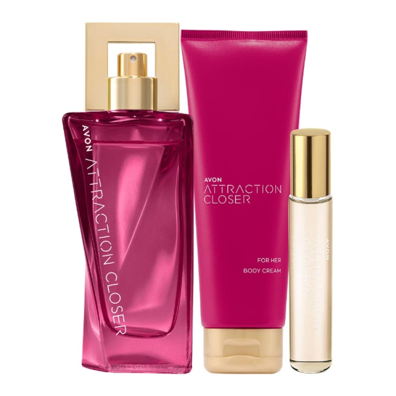 AVON Attraction CLOSER für Sie 3-teiliges Set mit Eau de Parfum Spray, Taschenspray & Parfümierte Körperlotion