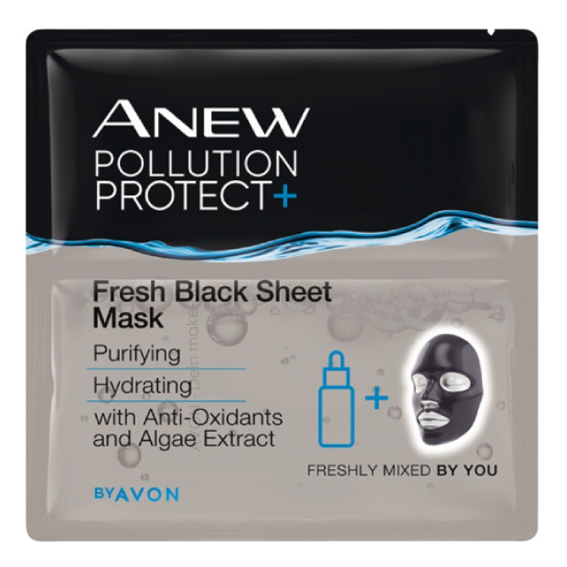 AVON ANEW Pollution Protect+ Erfrischende Schwarze Tuchmaske - 3 Masks