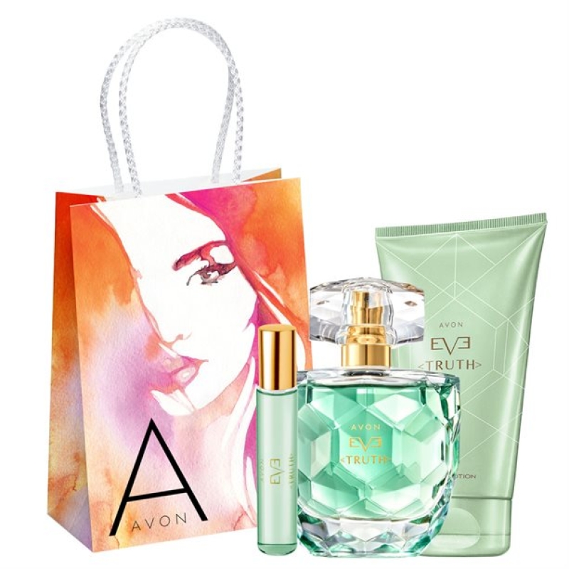 AVON EVE TRUTH 4-teiliges Duft-Set mit Eau de Parfum Spray, Körperlotion & Taschenspray + Deoroller Gratis